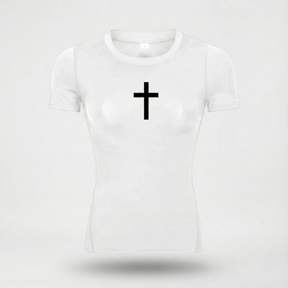 Camiseta de Compressão Feminina "Iron Faith" – Edição The Cross