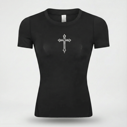 Camiseta de Compressão Feminina "Iron Faith" – Edição The Cross