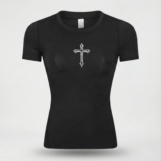 Camiseta de Compressão Feminina "Iron Faith" – Edição The Cross