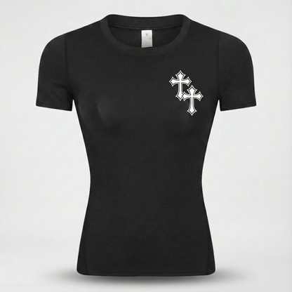 Camiseta de Compressão Feminina "Iron Faith" – Edição The Cross