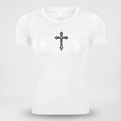 Camiseta de Compressão Feminina "Iron Faith" – Edição The Cross
