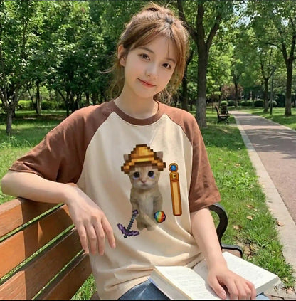 Camiseta Stardew Valley Edição Gatinho Minerando